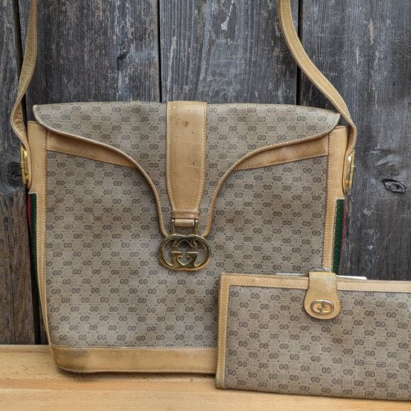 GUCCI Vintage GG Supreme Monogram Purse Crossbody & Wallet Brown Leather Bag - Picture 6 of 16